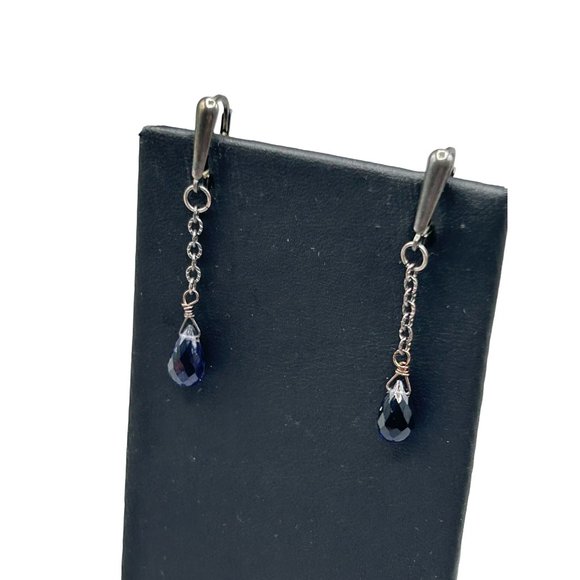 Sterling Silver Chain Dangles Earrings Sterling Silver Semi Precious Stone Drops - Picture 1 of 8